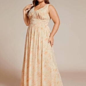 Ever Pretty Peach Floral V-Neck Sleeveless Maxi Dress